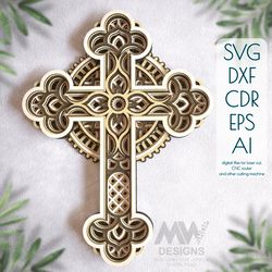 Mandala Cross SVG, 3d svg Cross, Cricut Cross svg files, Laser cut Cross - Cr03a