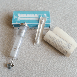 Glass medical syringe 20 ml - new vintage hypodermic needle multiple use