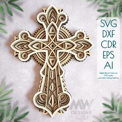 3D Cross SVG DXF, Layered Cross, Laser cut Cross - Cr05a