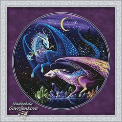 Dragons. The guardians of gems. Cross Stitch Pattern. Cross Stitch Design. Digital. PDF. Saga.
