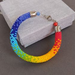 Rainbow beaded bracelet, Multi-colored beaded bracelet, Beaded bracelet for women, Crochet bracelet, Handmade bracelet