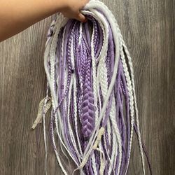 set mix d.e dreads braids synthetic extension dreadlocks purple & white / full head natural looking dreadlocks