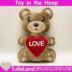 Bear with Heart Valentine's Day Stuffed Toy In The Hoop ITH Pattern plush Toy digital design for  Machine Embroidery