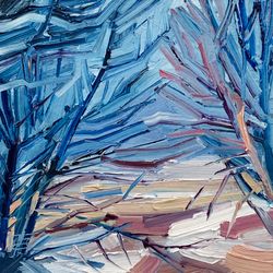 winter coast view. original oil painting,