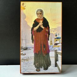 Saint Blessed Xenia of St Petersburg  | Hand made Icon on a wood | Size: 17x10 cm