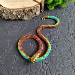 Beaded snake necklace, Turquoise snake necklace, Snake choker, Witch jewelry, Ouroboros snake jewelry