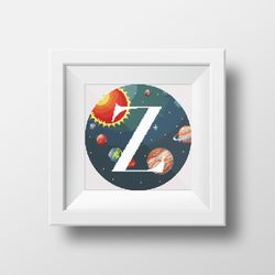 Cross stitch digital pattern space monogram letter Z bright color modern style for home decor and gift