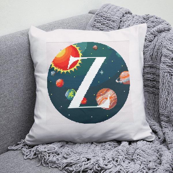 4 Letter Z Space galaxy Monogram bright color modern style cross stitch digital pattern for home decor and gift.jpg