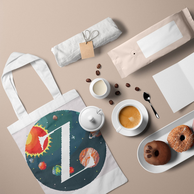 5 Letter Z Space galaxy Monogram bright color modern style cross stitch digital pattern for home decor and gift.jpg