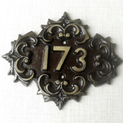 Cast iron address number plaque 173 old fashioned door sign vintage