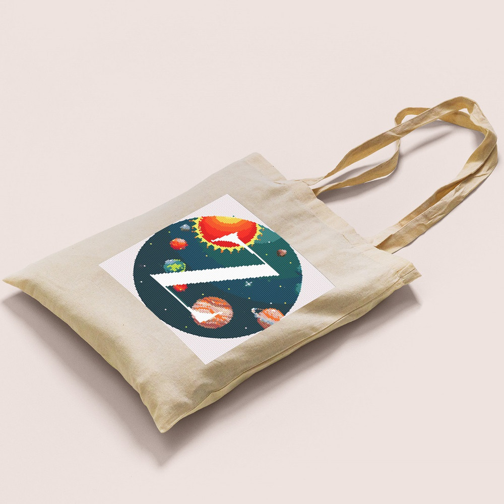 10 Letter Z Space galaxy Monogram bright color modern style cross stitch digital pattern for home decor and gift.jpg