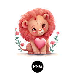 Valentine watercolor Lion PNG digital download available instant download high quality 300 dpi