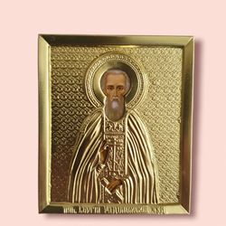 saint sergius of radonezh orthodox icon metal frame golden color free shipping