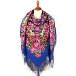 1951-13 Authentic Pavlovo Posad Russian Shawl, beautiful floral soft wool warm multicolor scarf 146x146 cm, 57x57 inches