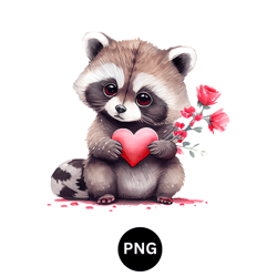 Valentine watercolor racoon PNG digital download available instant download high quality 300 dpi