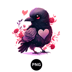Valentine watercolor raven PNG digital download available instant download high quality 300 dpi