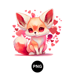 Valentine watercolor fennec fox PNG digital download available instant download high quality 300 dpi