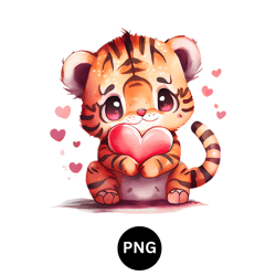 Valentine watercolor tiger PNG digital download available instant download high quality 300 dpi