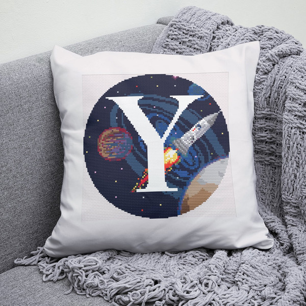 4 Letter Y Space galaxy Monogram bright color modern style cross stitch digital pattern for home decor and gift.jpg
