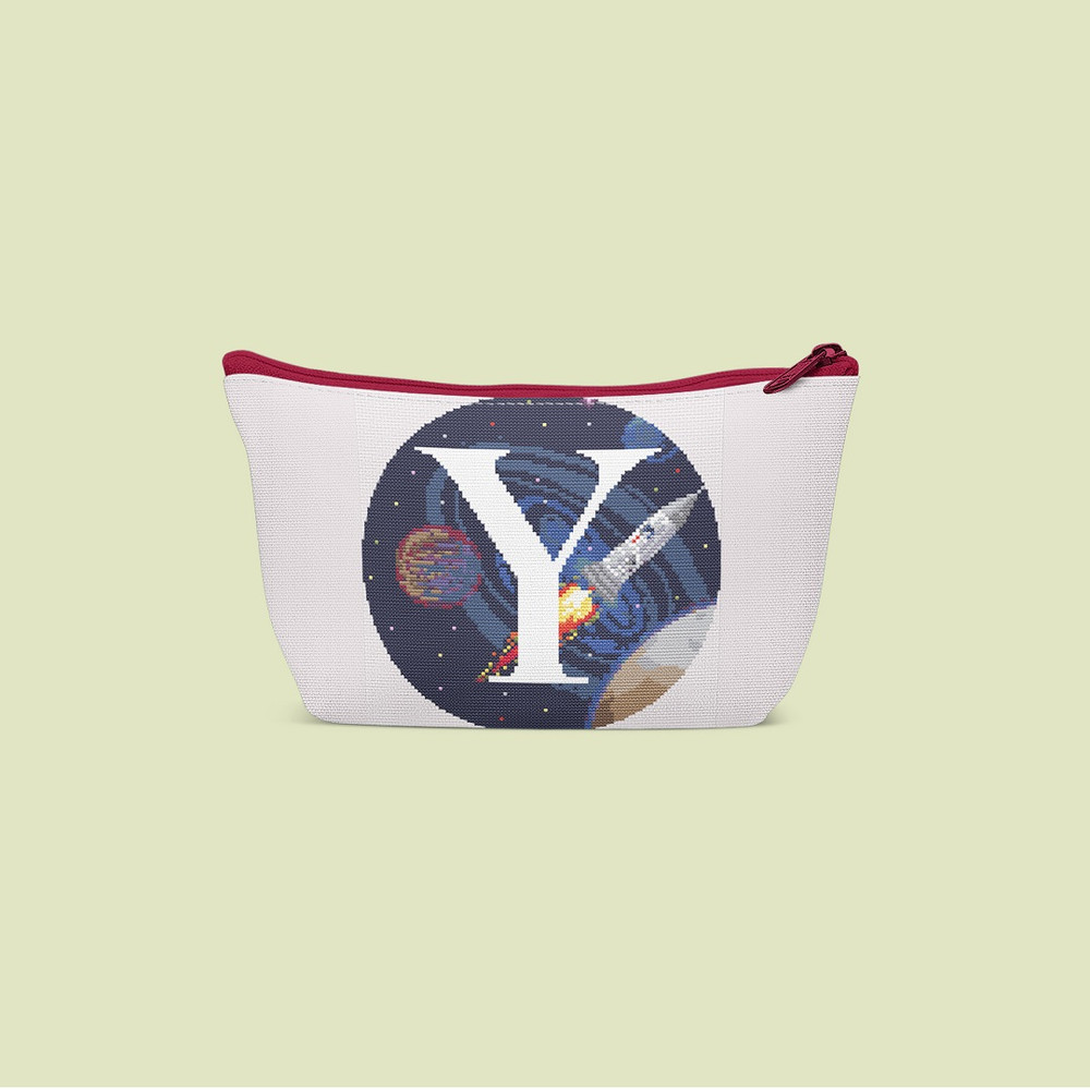 7 Letter Y Space galaxy Monogram bright color modern style cross stitch digital pattern for home decor and gift.jpg