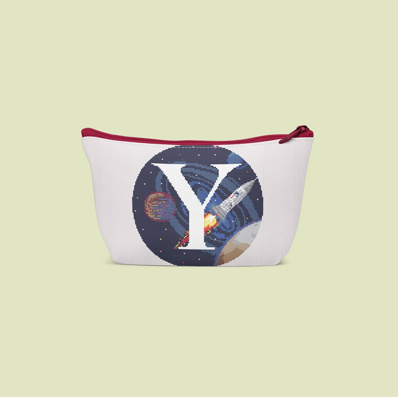 7 Letter Y Space galaxy Monogram bright color modern style cross stitch digital pattern for home decor and gift.jpg