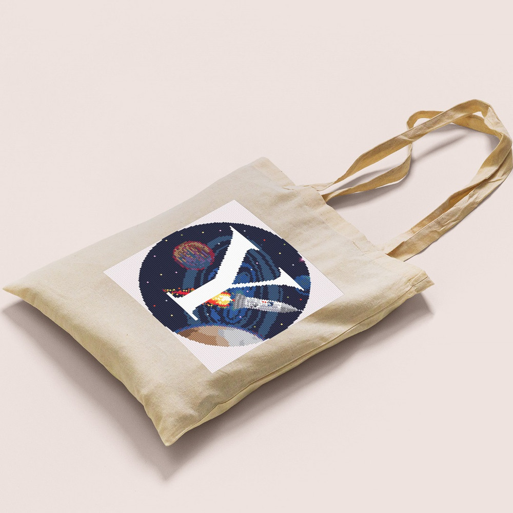 10 Letter Y Space galaxy Monogram bright color modern style cross stitch digital pattern for home decor and gift.jpg