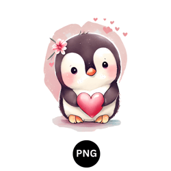 Valentine watercolor Penguine PNG digital download available instant download high quality 300 dpi