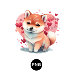 Valentine watercolor shiba nu dog PNG digital download available instant download high quality 300 dpi