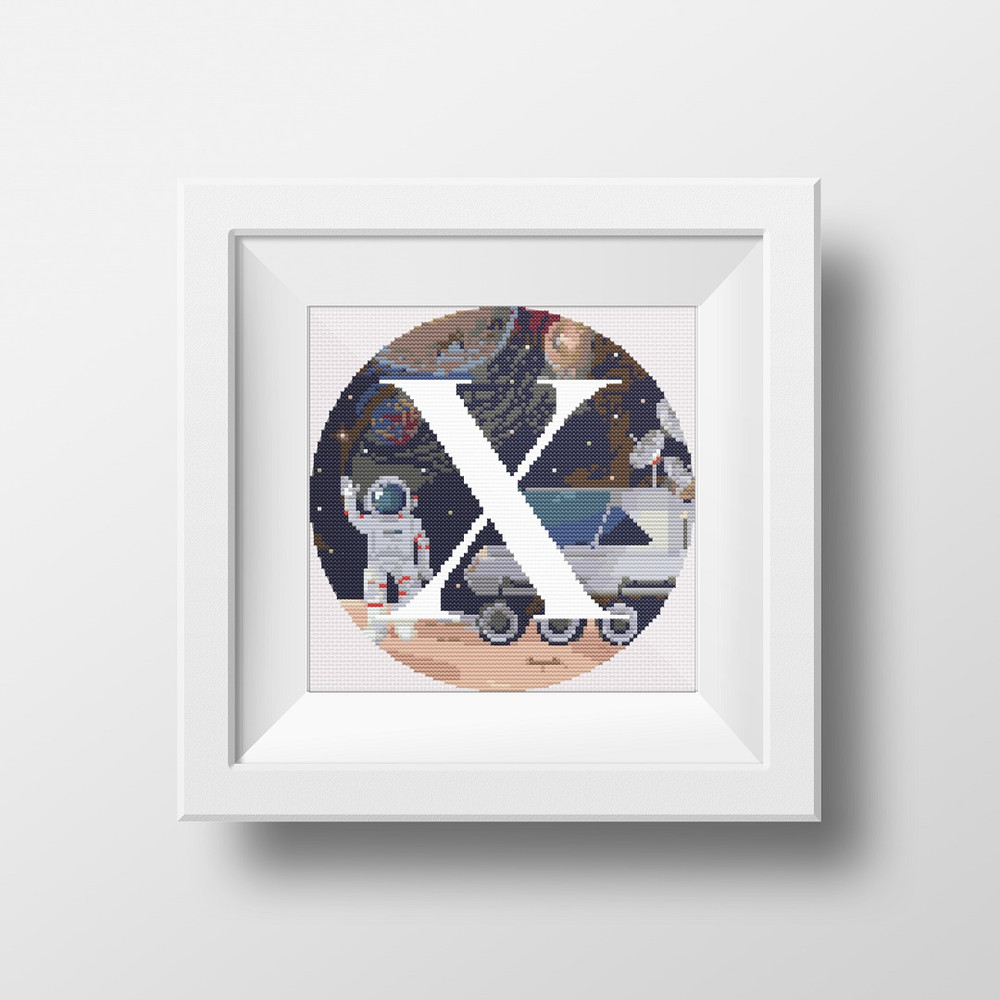 1 Letter X Space galaxy Monogram bright color modern style cross stitch digital pattern for home decor and gift.jpg