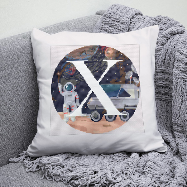 4 Letter X Space galaxy Monogram bright color modern style cross stitch digital pattern for home decor and gift.jpg