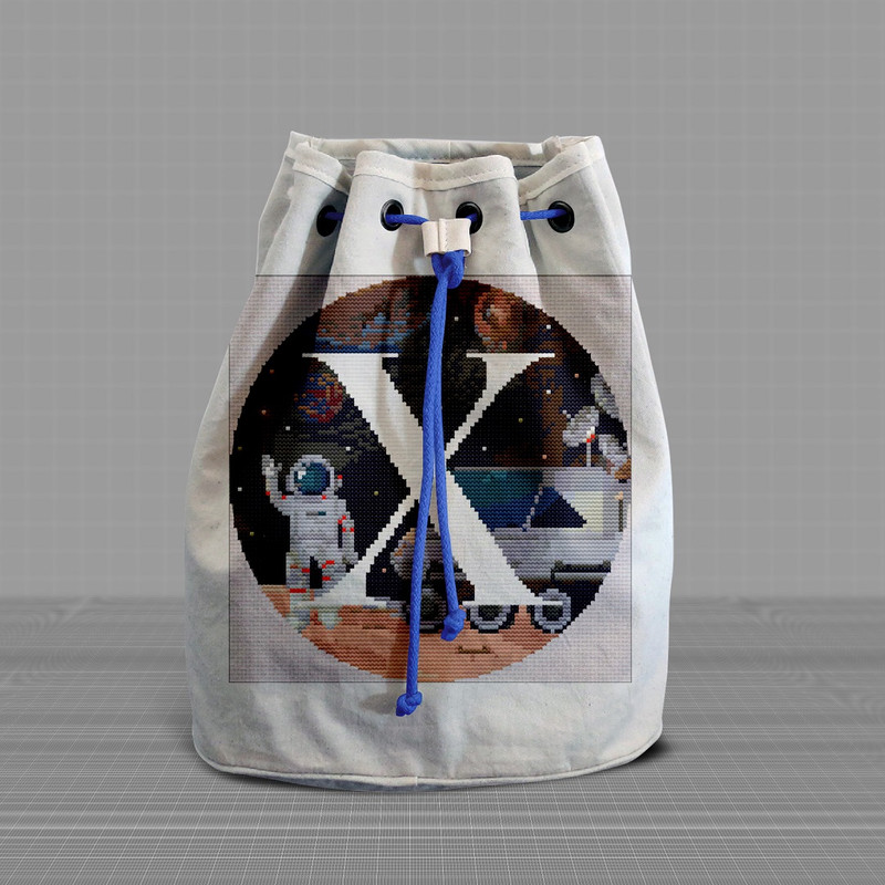 6 Letter X Space galaxy Monogram bright color modern style cross stitch digital pattern for home decor and gift.jpg