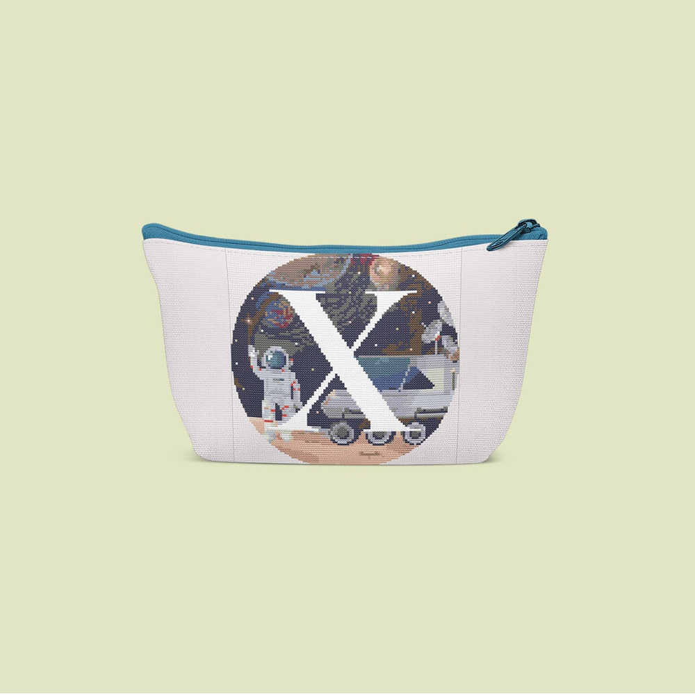 7 Letter X Space galaxy Monogram bright color modern style cross stitch digital pattern for home decor and gift.jpg