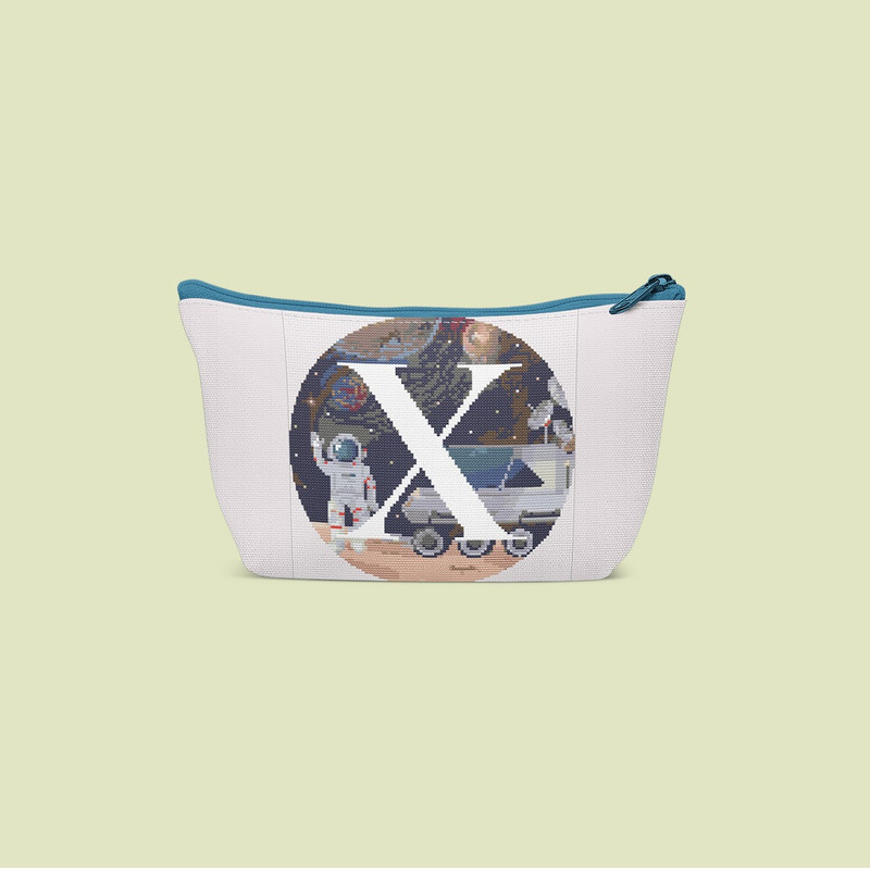 7 Letter X Space galaxy Monogram bright color modern style cross stitch digital pattern for home decor and gift.jpg