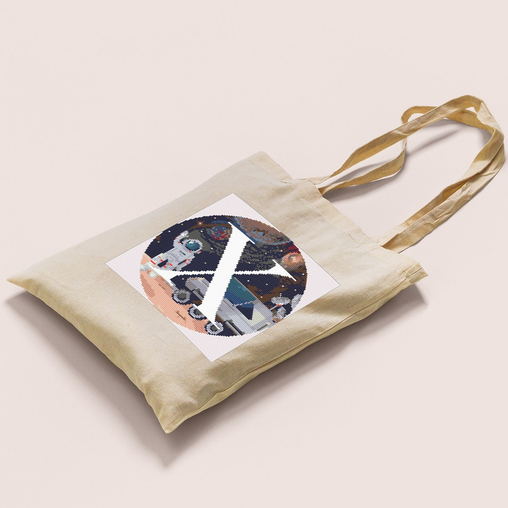 10 Letter X Space galaxy Monogram bright color modern style cross stitch digital pattern for home decor and gift.jpg