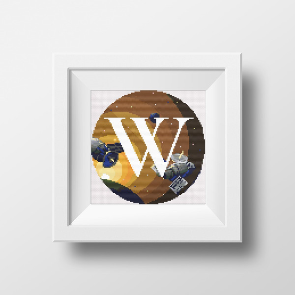 1 Letter W Space galaxy Monogram bright color modern style cross stitch digital pattern for home decor and gift.jpg