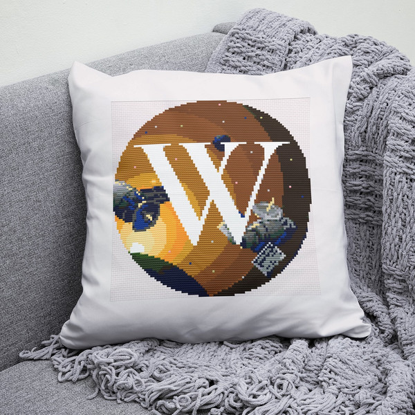 4 Letter W Space galaxy Monogram bright color modern style cross stitch digital pattern for home decor and gift.jpg