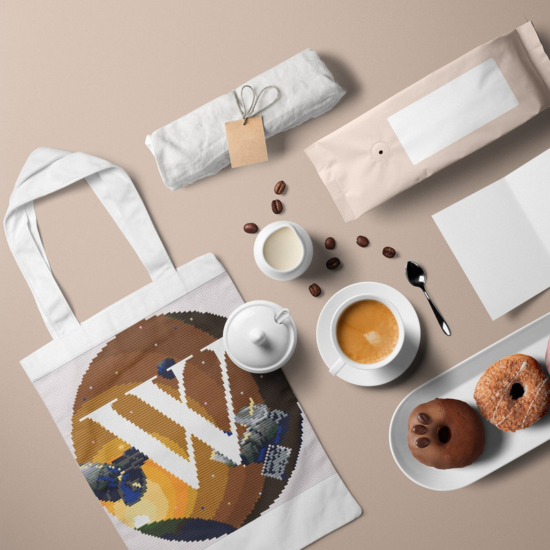 5 Letter W Space galaxy Monogram bright color modern style cross stitch digital pattern for home decor and gift.jpg