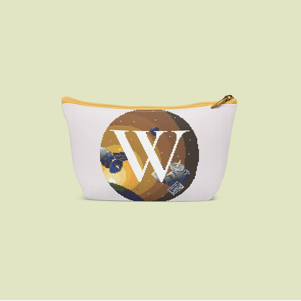 7 Letter W Space galaxy Monogram bright color modern style cross stitch digital pattern for home decor and gift.jpg