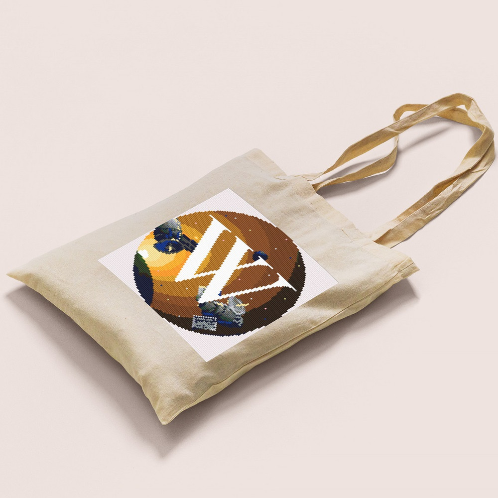 10 Letter W Space galaxy Monogram bright color modern style cross stitch digital pattern for home decor and gift.jpg