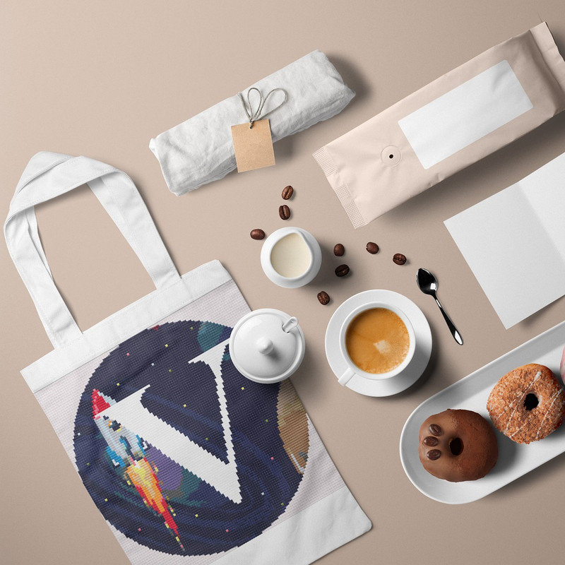 5 Letter V Space galaxy Monogram bright color modern style cross stitch digital pattern for home decor and gift.jpg