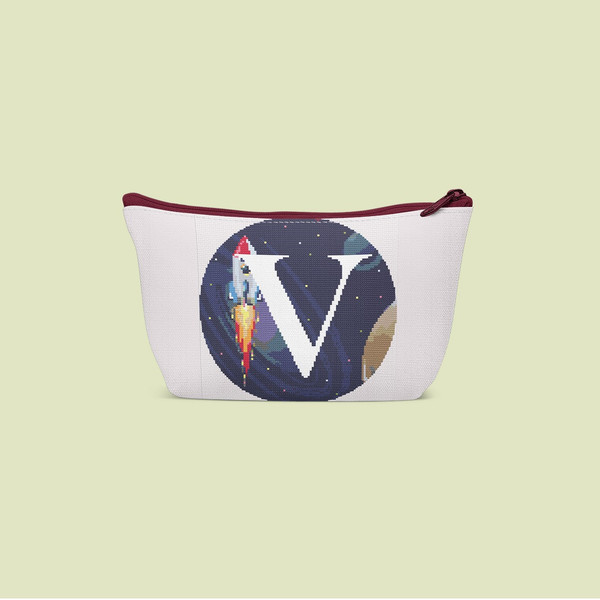 7 Letter V Space galaxy Monogram bright color modern style cross stitch digital pattern for home decor and gift.jpg