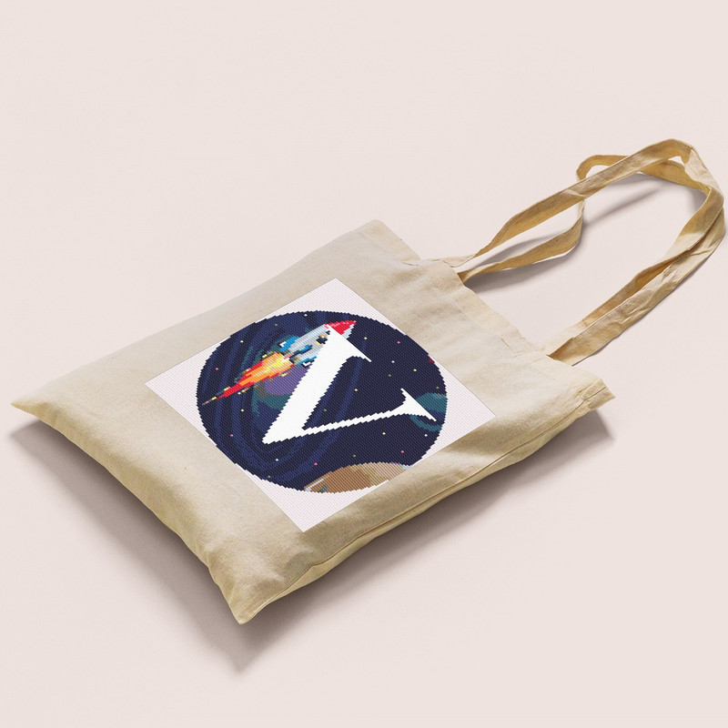 10 Letter V Space galaxy Monogram bright color modern style cross stitch digital pattern for home decor and gift.jpg