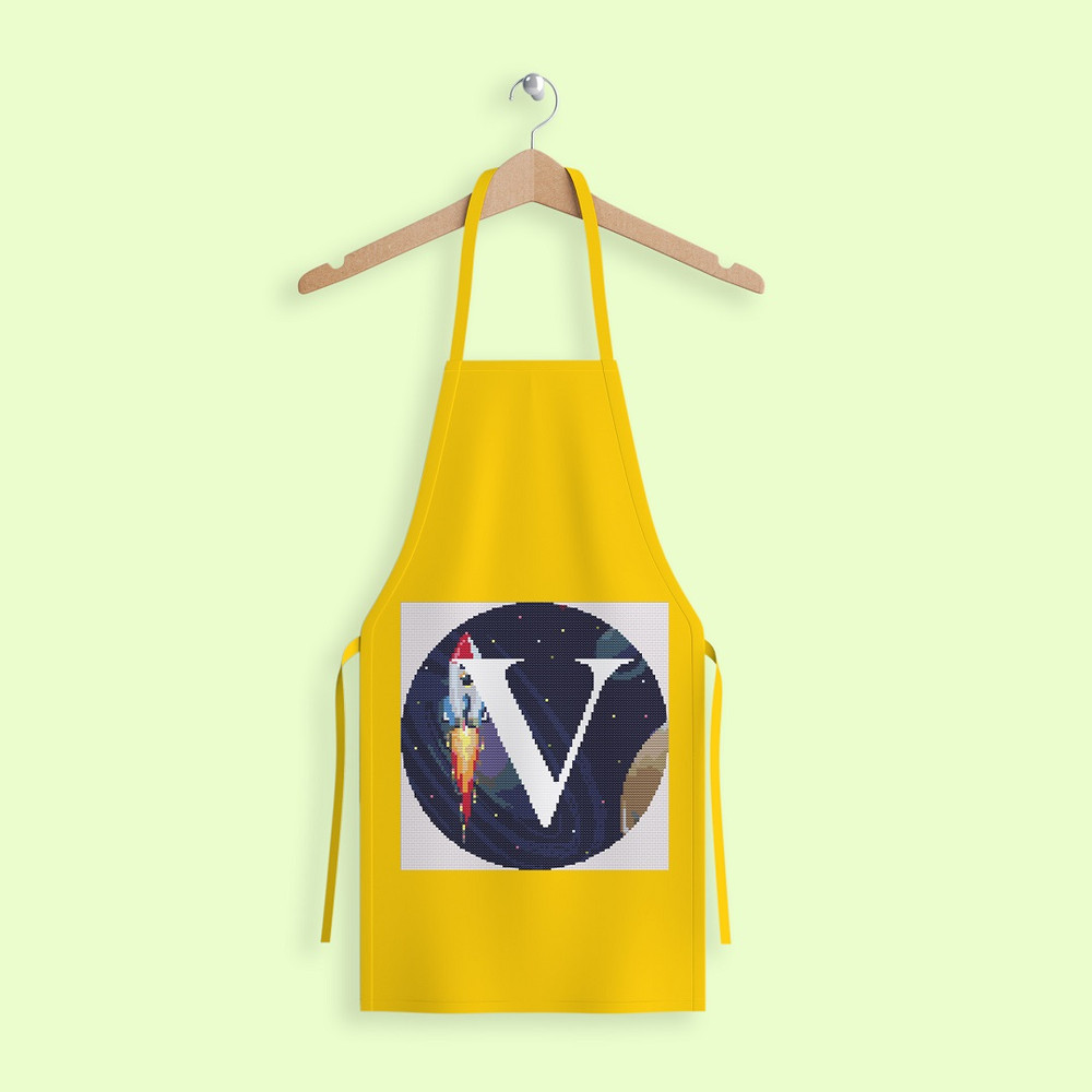 11 Letter V Space galaxy Monogram bright color modern style cross stitch digital pattern for home decor and gift.jpg