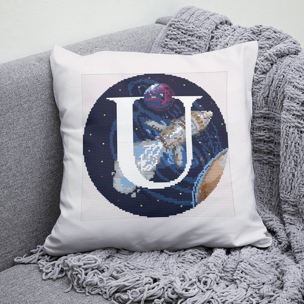 4 Letter U Space galaxy Monogram bright color modern style cross stitch digital pattern for home decor and gift.jpg