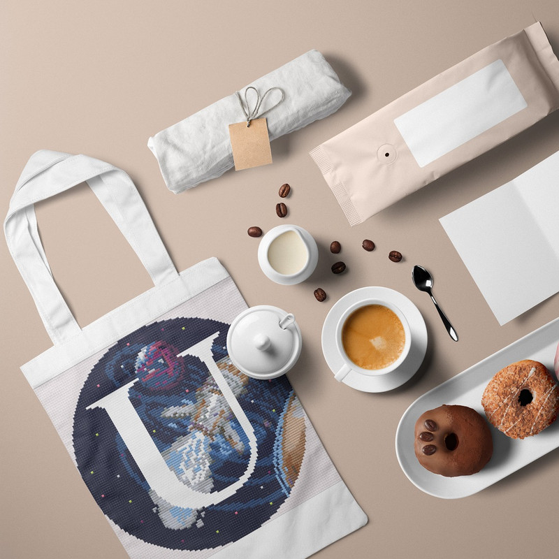 5 Letter U Space galaxy Monogram bright color modern style cross stitch digital pattern for home decor and gift.jpg