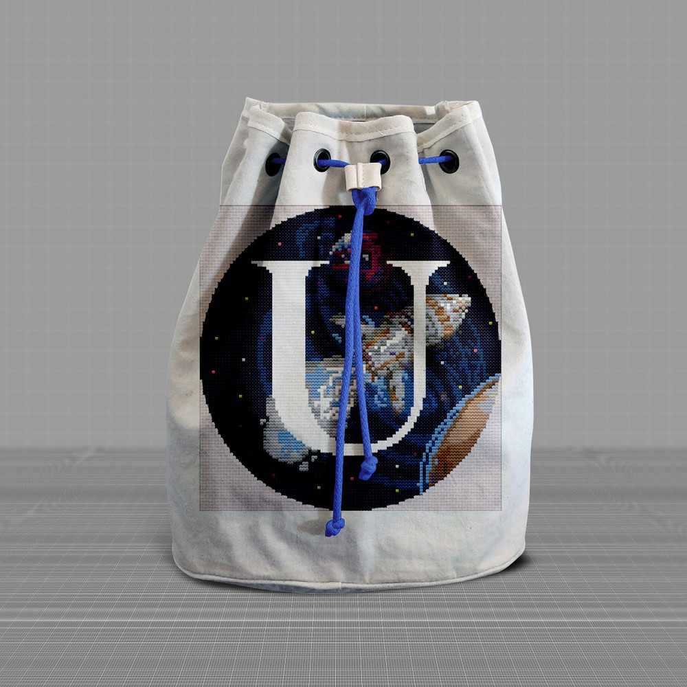 6 Letter U Space galaxy Monogram bright color modern style cross stitch digital pattern for home decor and gift.jpg