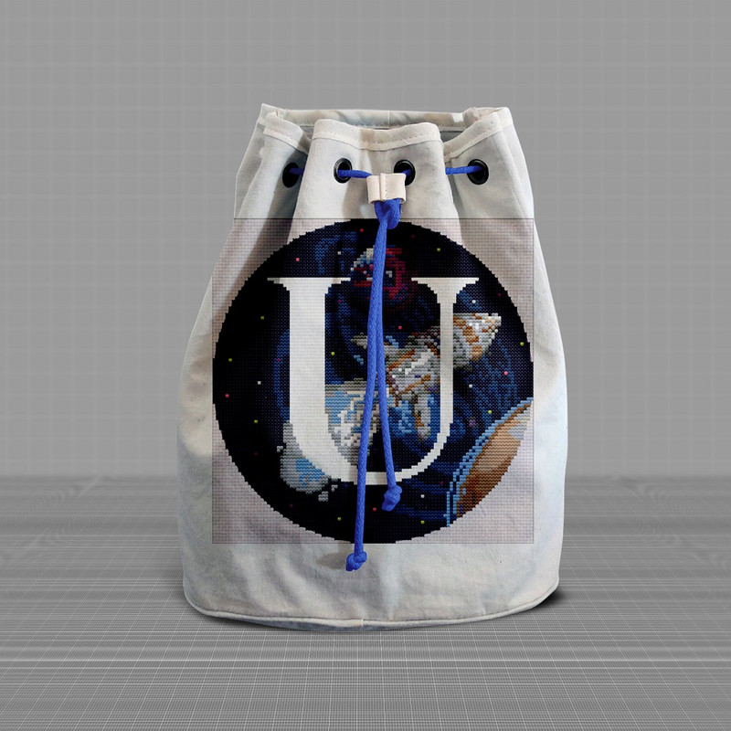 6 Letter U Space galaxy Monogram bright color modern style cross stitch digital pattern for home decor and gift.jpg