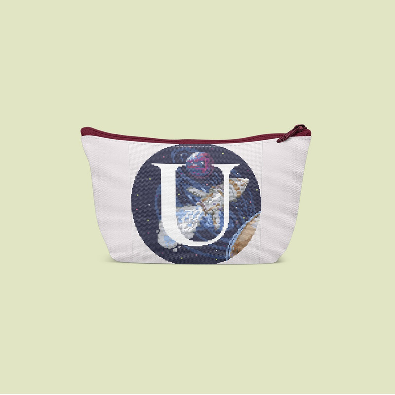 7 Letter U Space galaxy Monogram bright color modern style cross stitch digital pattern for home decor and gift.jpg