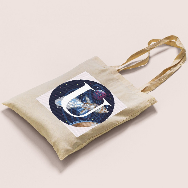 10 Letter U Space galaxy Monogram bright color modern style cross stitch digital pattern for home decor and gift.jpg