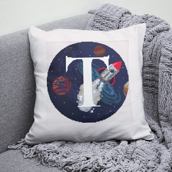 4 Letter T Space galaxy Monogram bright color modern style cross stitch digital pattern for home decor and gift.jpg